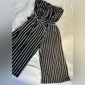 Ambiance Striped Wide Leg Strapless Jumpsuit